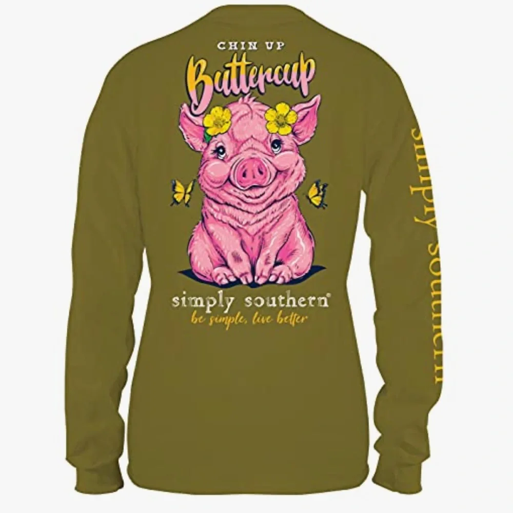 Simply Southern chin up buttercup Long Sleeve Tee - Picture 1 of 11